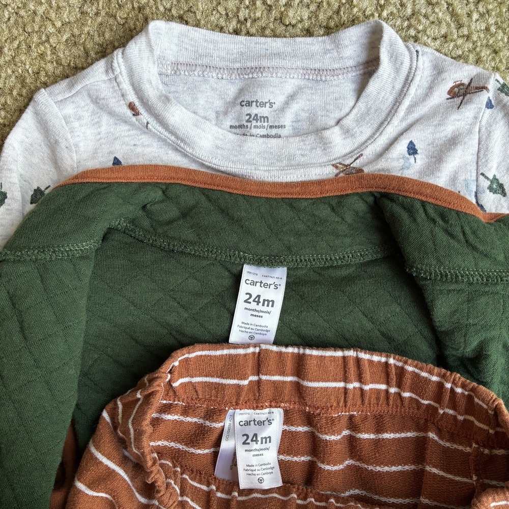 Carters 3 Piece 24 Months Set Fall Vest Pants Bodysuit Outdoor Adventure Trees - Picture 3 of 4
